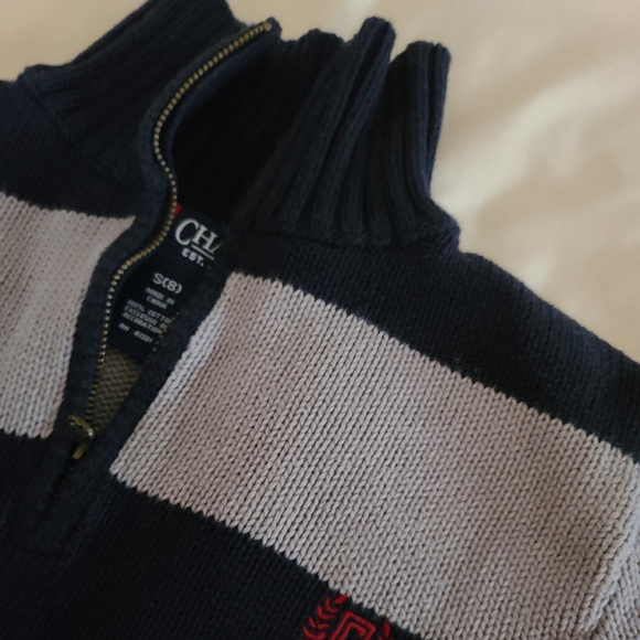 Chaps Boys Size 8 Gray Navy Sweater with Quarter Zip - Picture 4 of 6